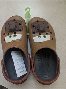 CROCS Kids Brown Character Clogs with Green Eye Details